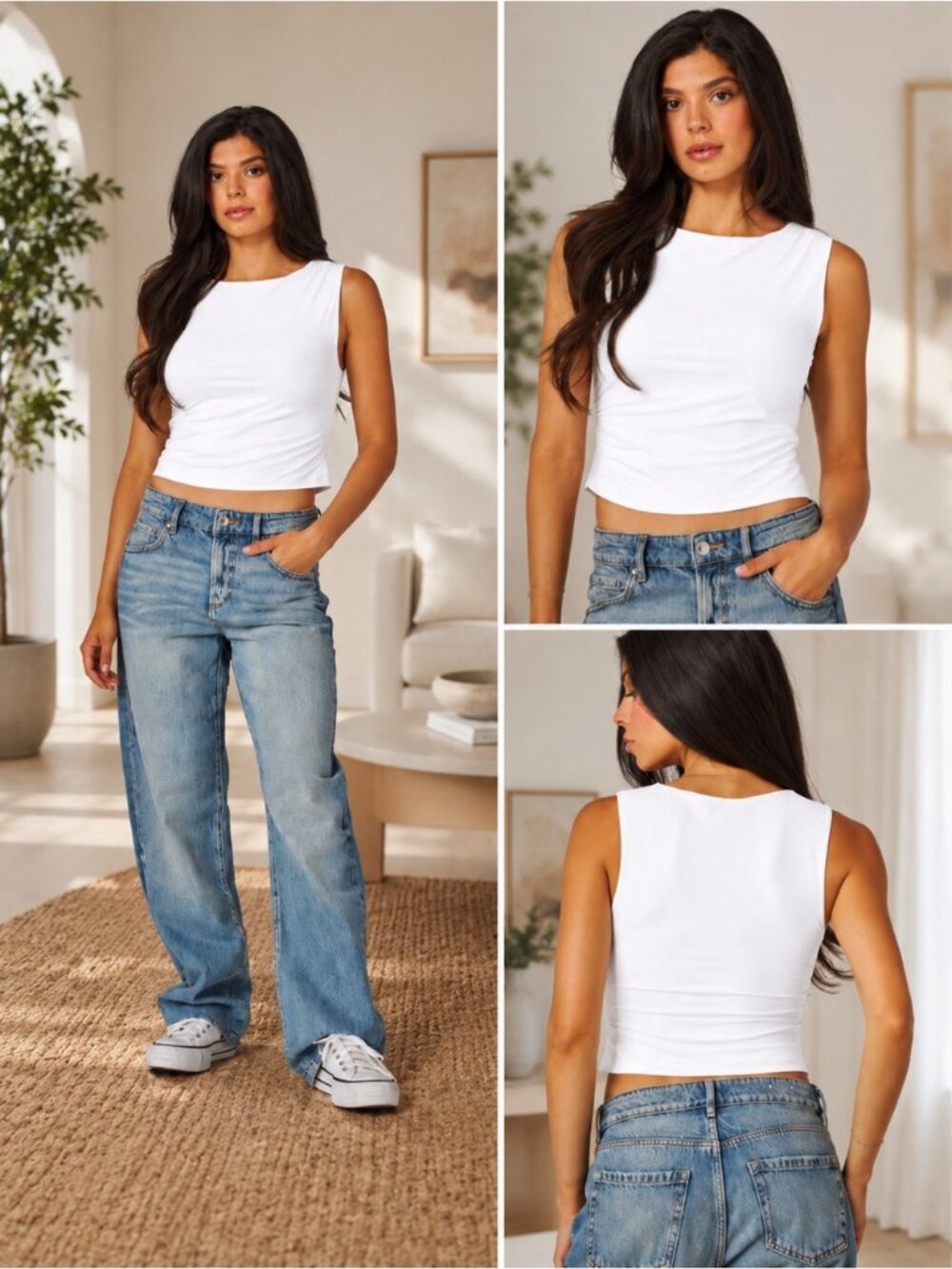 White Contour Drapey Jersey Boatneck Tank Top